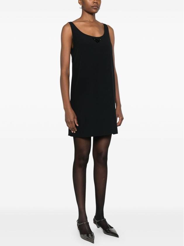 Logo plaque sleeveless short dress black - PRADA - BALAAN 3