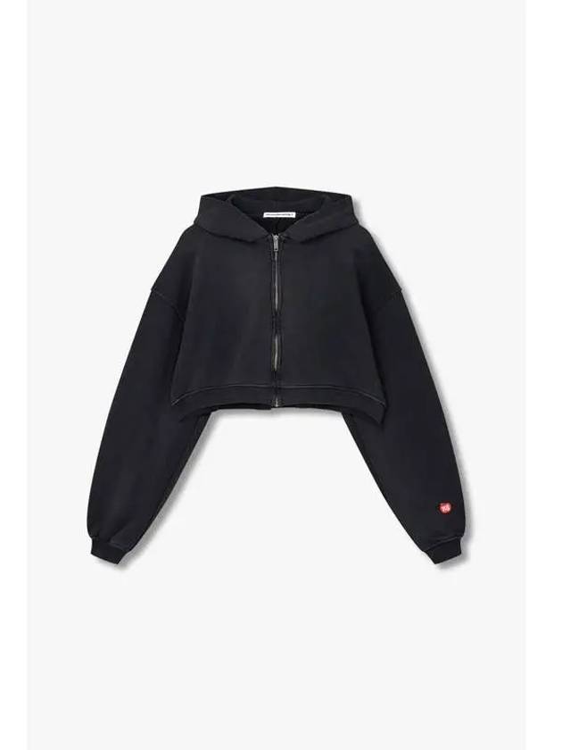 Apple Logo Cropped Hooded Zip Up Black - ALEXANDER WANG - BALAAN 1