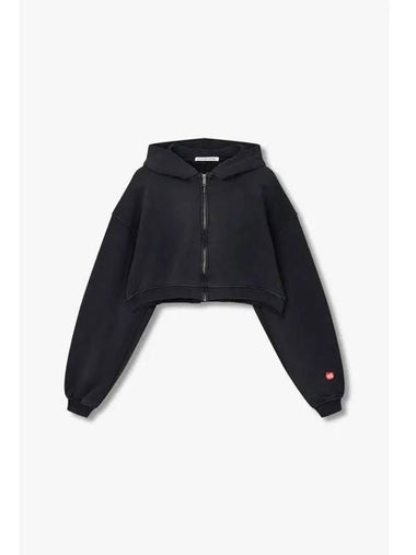 Apple Logo Cropped Hooded Zip Up Black - ALEXANDER WANG - BALAAN 1