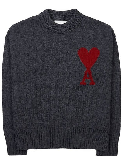 Intarsia Big Heart Logo Wool Knit Top Grey - AMI - BALAAN 2