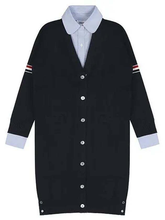 Milano Stitch Combo Shirt Cardigan Navy - THOM BROWNE - BALAAN 2