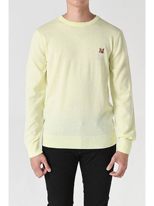 Fox head Patch Regular Round Neck Pullover Knit Top Light Yellow - MAISON KITSUNE - BALAAN 2