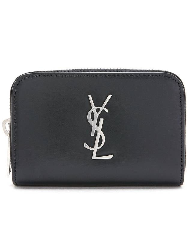 Monogram Zipper Silver Card Wallet Black - SAINT LAURENT - BALAAN 2