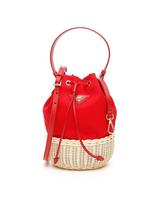 Hemp Triangle Logo Basket Mini Bucket Bag Red - PRADA - BALAAN 1