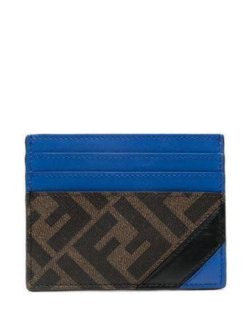 Diagonal FF Canvas Leather Card Wallet Blue - FENDI - BALAAN 1