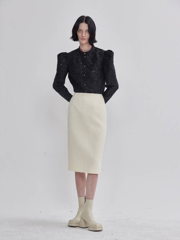 Rai Tweed Boning Slim Line Skirt Ivory - LIE - BALAAN 6