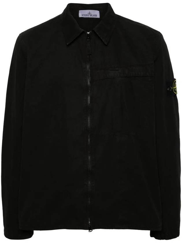 Organic Cotton Shirt Zip Up Jacket Black - STONE ISLAND - BALAAN 3