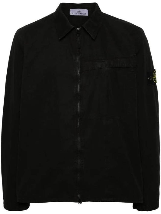 Organic Cotton Shirt Zip Up Jacket Black - STONE ISLAND - BALAAN 2