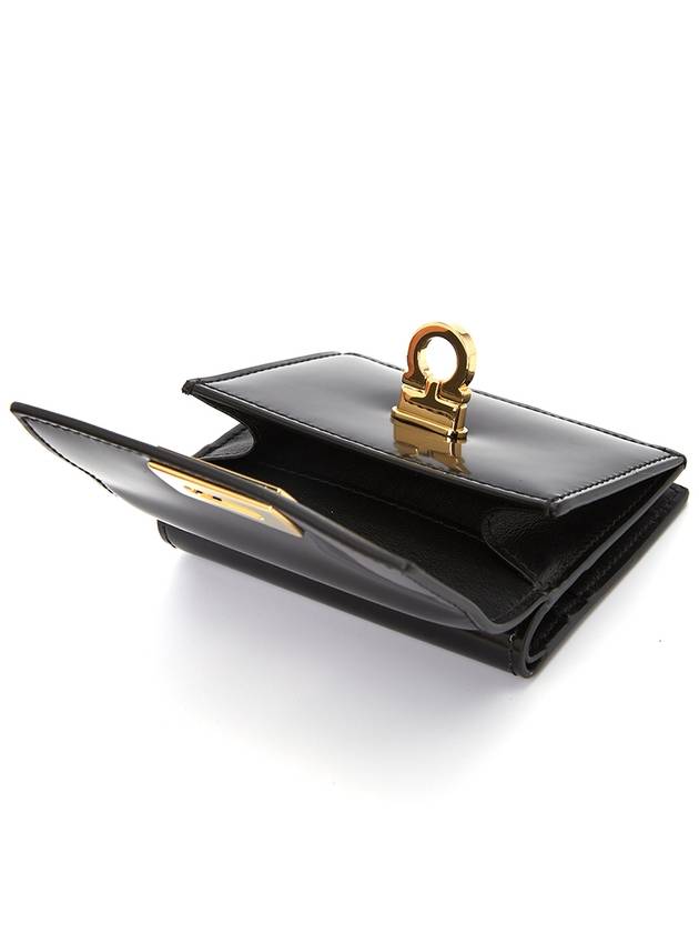 Gancini Compact Half Wallet Black - SALVATORE FERRAGAMO - BALAAN 5