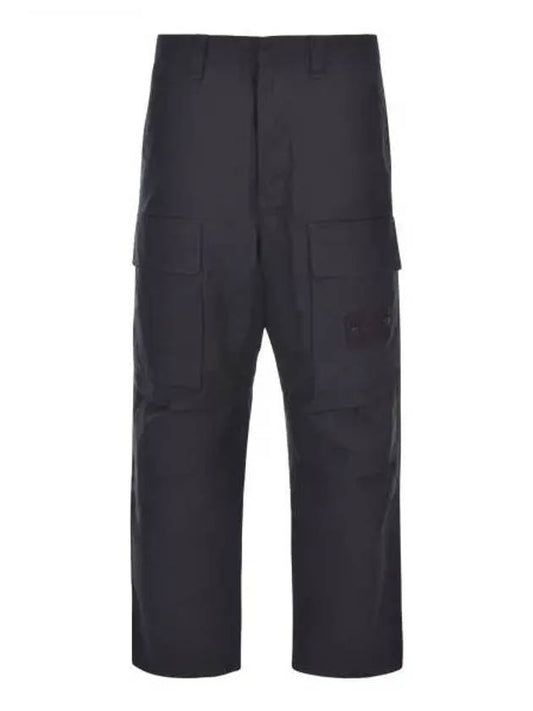 Loose Fit Cargo Cotton Canvas Straight Pants Black - STONE ISLAND - BALAAN 2