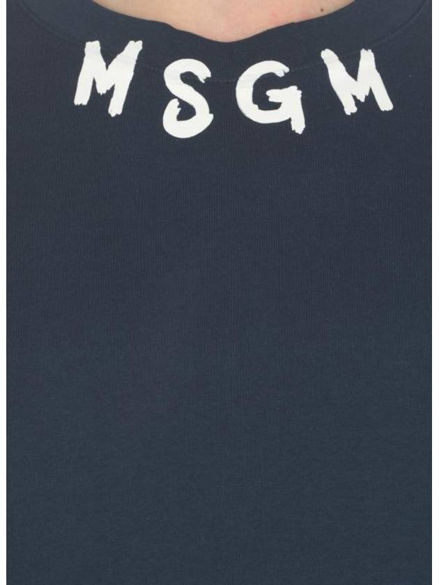 Logo Print Cotton Short Sleeve T-Shirt Navy - MSGM - BALAAN 6