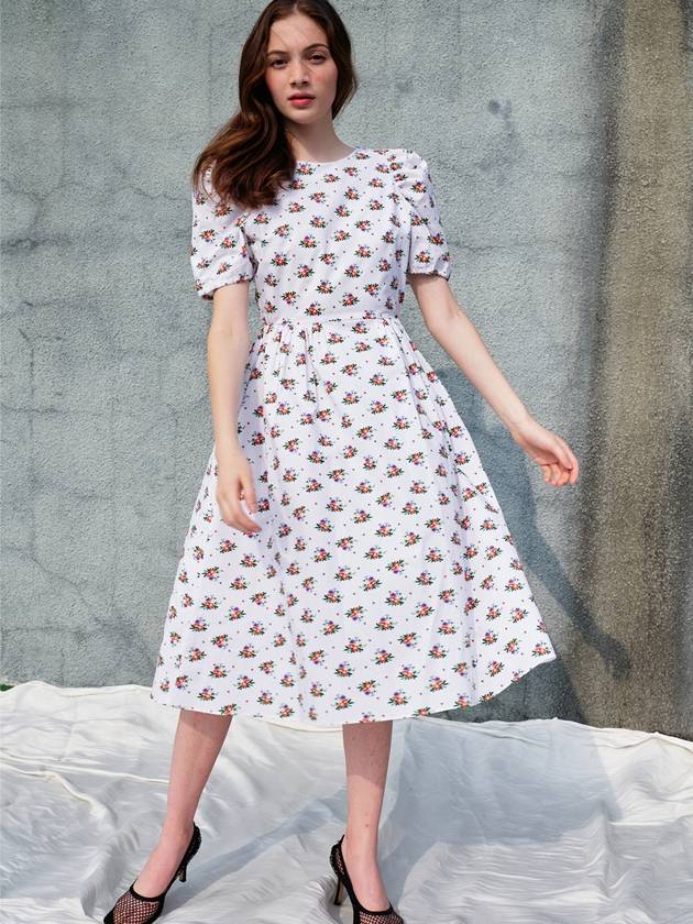 Volume Sleeve Flower Cotton DressWhite - SORRY TOO MUCH LOVE - BALAAN 1