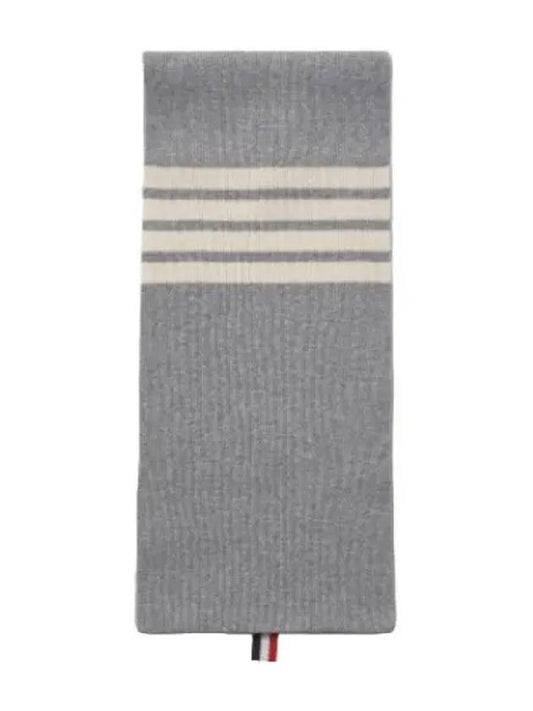 Diagonal striped cashmere rib muffler light gray scarf - THOM BROWNE - BALAAN 1