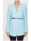 Belted Wool Blazer Jacket Light Blue - BOTTEGA VENETA - BALAAN 4