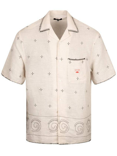 Men's Ronin Linen Button Down Short Sleeve Shirt Ivory - MALBON GOLF - BALAAN 2