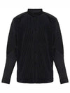 Pleated Stand Up Collar Long Sleeve Shirt Black - ISSEY MIYAKE - BALAAN 2