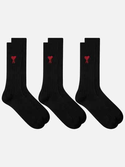 Heart Logo Socks 3 Packs Set Black - AMI - BALAAN 2