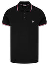 Stripe Trimming Logo Short Sleeve Polo Shirt Black - MONCLER - BALAAN 4