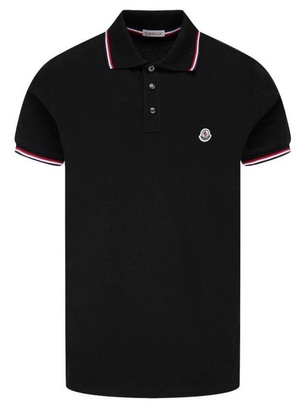 Stripe Trimming Logo Short Sleeve Polo Shirt Black - MONCLER - BALAAN 4