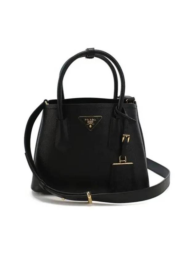 Double Saffiano Leather Mini Bag Black - PRADA - BALAAN 2