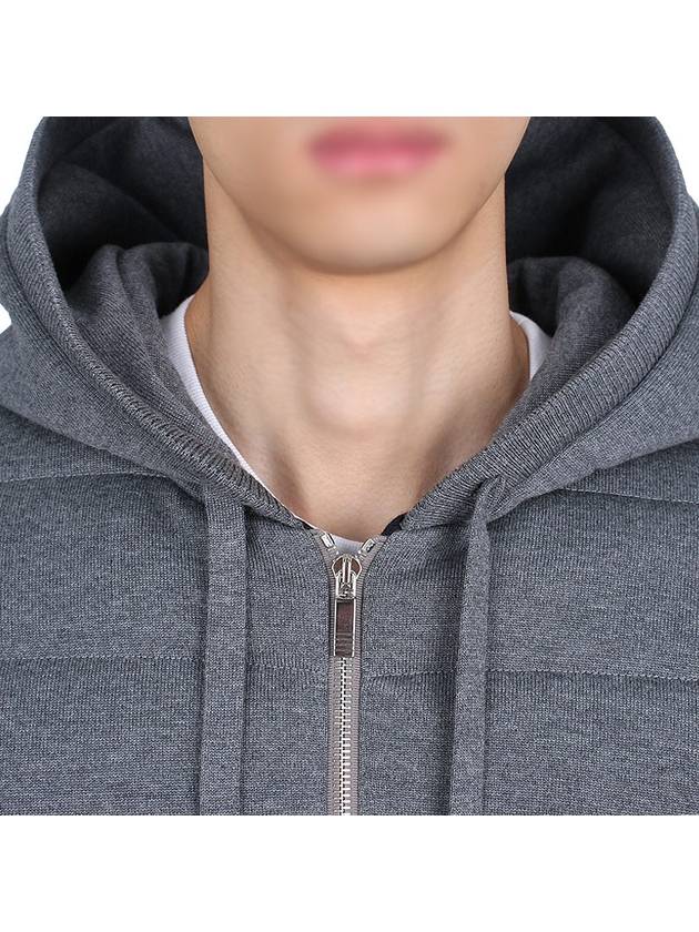 Jersey Stitch Padded 4 Bar Zip-Up Hoodie Grey - THOM BROWNE - BALAAN 7