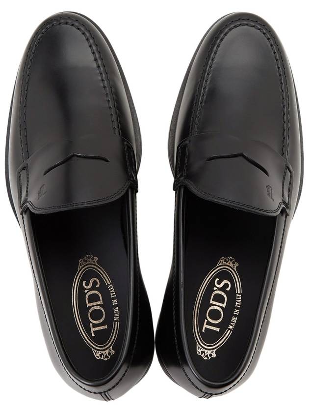 Men's Stamped Monogram Semi Glossy Leather Loafers Black - TOD'S - BALAAN 3