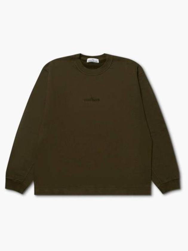 Crew Neck  Brushed Cotton Fleece Sweatshirt Khaki - STONE ISLAND - BALAAN 3