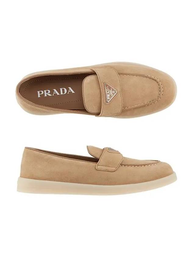 Triangle Logo Suede Leather Loafers Ecru - PRADA - BALAAN 1