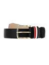 Men's Three Stripes Tab Pebbled Leather Belt Black - THOM BROWNE - BALAAN 3