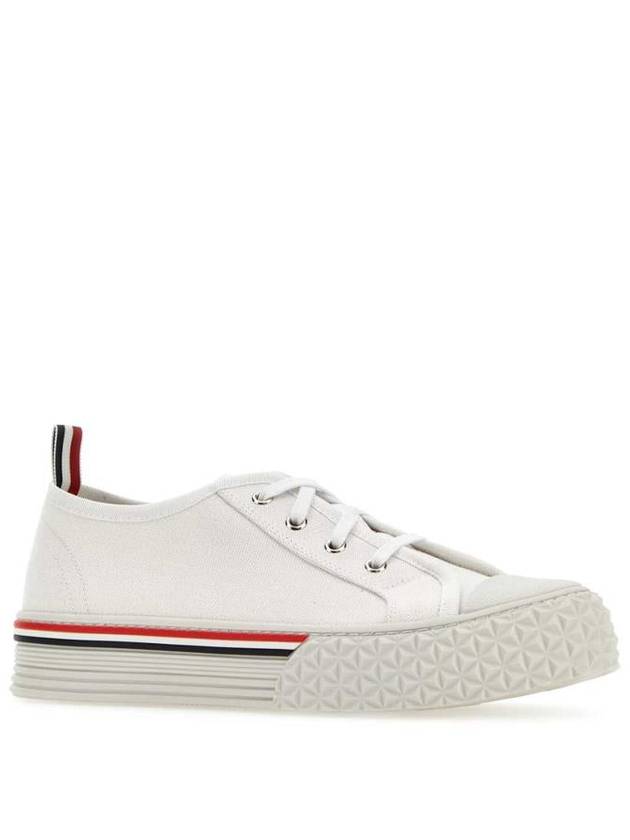 Striped Trim Lace-up Low Top Sneakers White - THOM BROWNE - BALAAN 3