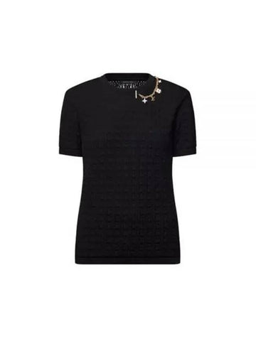 Lace Knit Bag Charm Accessories T shirt Black 1AFZLV - LOUIS VUITTON - BALAAN 1