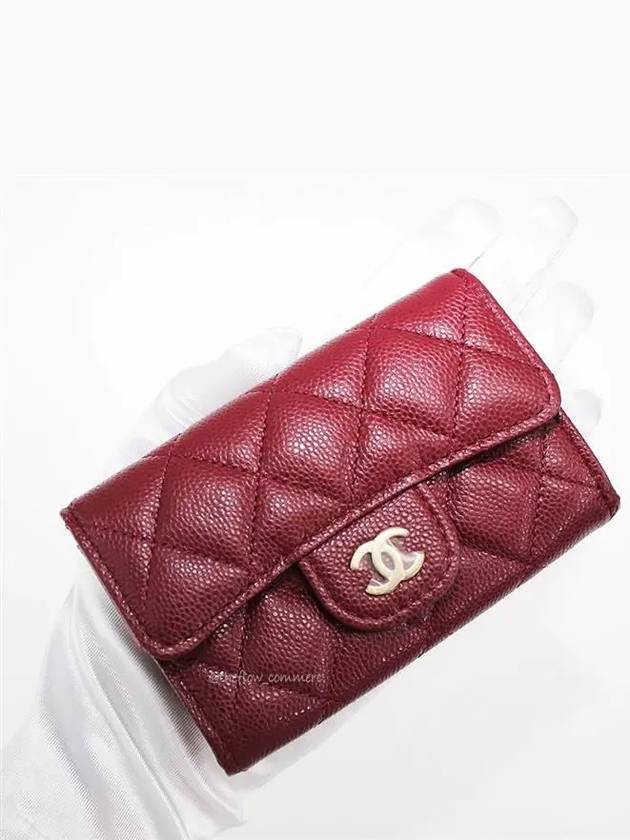 Classic Card Holder Grained Shiny Calfskin Gold Metal Burgundy - CHANEL - BALAAN 7