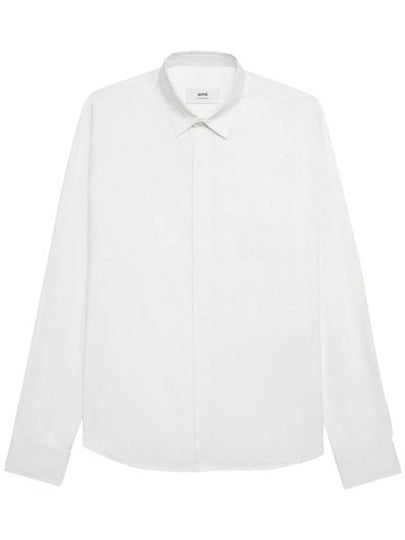 Heart Logo Tonal Cotton Poplin Long Sleeve Shirt White - AMI - BALAAN 2