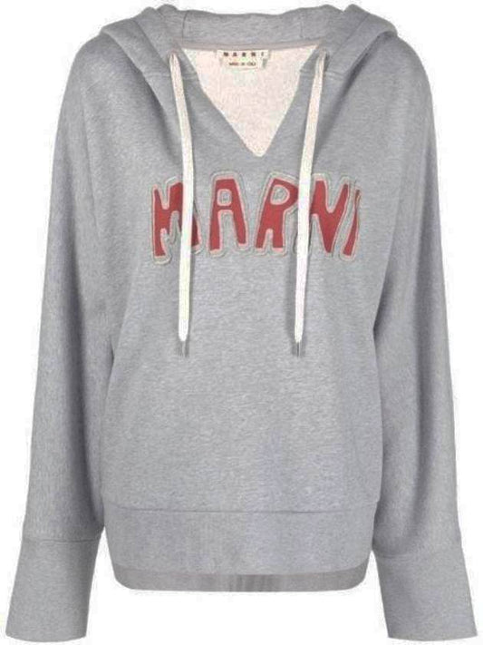 Logo V-Neck Hoodie Grey - MARNI - BALAAN 1