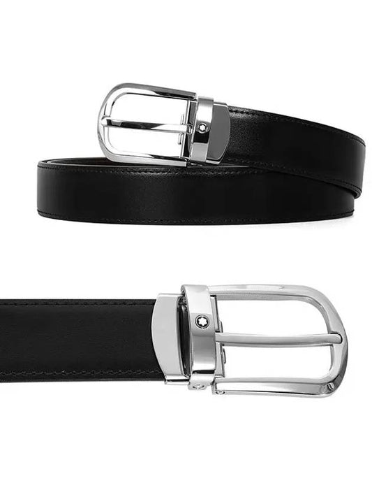 Horseshoe Buckle 30mm Reversible Leather Belt Black Brown - MONTBLANC - BALAAN 2