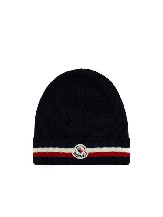 Tricolor Wool Beanie Navy - MONCLER - BALAAN 1