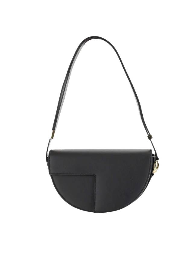 Logo Print Foldover Leather Shoulder Bag Black - PATOU - BALAAN 1