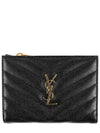 Grain Leather Quilted Stitch Card Wallet Black - SAINT LAURENT - BALAAN 2