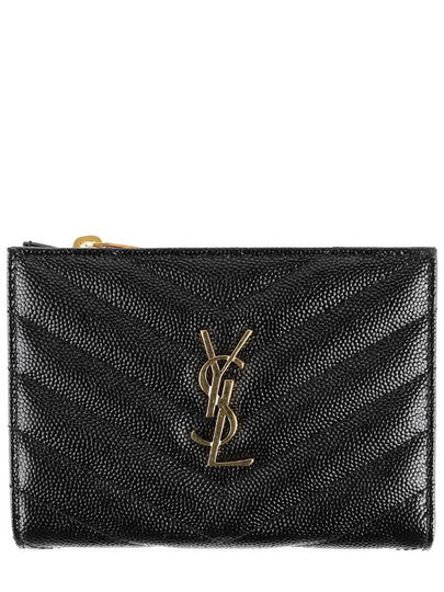 Grain Leather Quilted Stitch Card Wallet Black - SAINT LAURENT - BALAAN 2