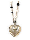 Gold Black CC Heart Pearl Crystal Necklace AB9381 - CHANEL - BALAAN 3