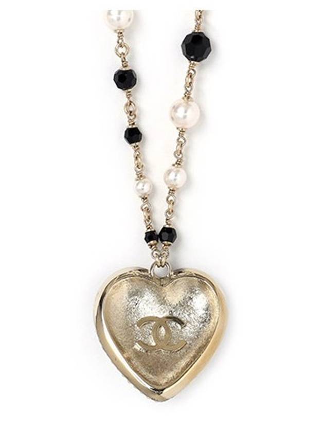 CC Heart Pearl Crystal Necklace Black Gold - CHANEL - BALAAN 4