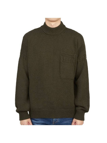 Men's Mock Neck Wool Knit Top Khaki - TEN C - BALAAN 1