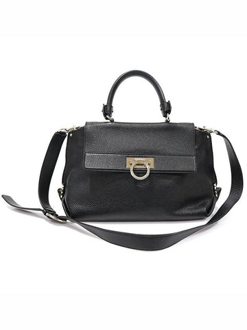 21 A896 Black Calfskin Silver Plated Gancini Sophia Small 2WAY - SALVATORE FERRAGAMO - BALAAN 1