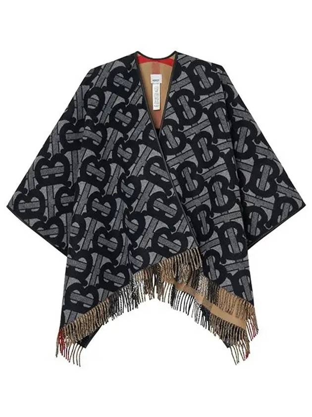 Monogram Wool Cashmere Jacquard Cape Graphite - BURBERRY - BALAAN 3