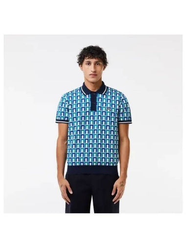 Men s SUMMER Pack All Over Jacquard Pattern Sweater Polo Green - LACOSTE - BALAAN 1