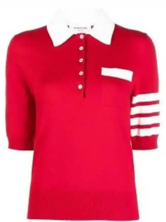 Cotton Hector Pointelle 4-Bar Polo Shirt Red - THOM BROWNE - BALAAN 2