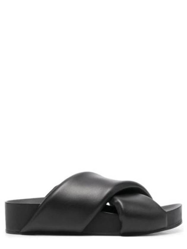 Cross Padded Leather Slippers Black - JIL SANDER - BALAAN 2