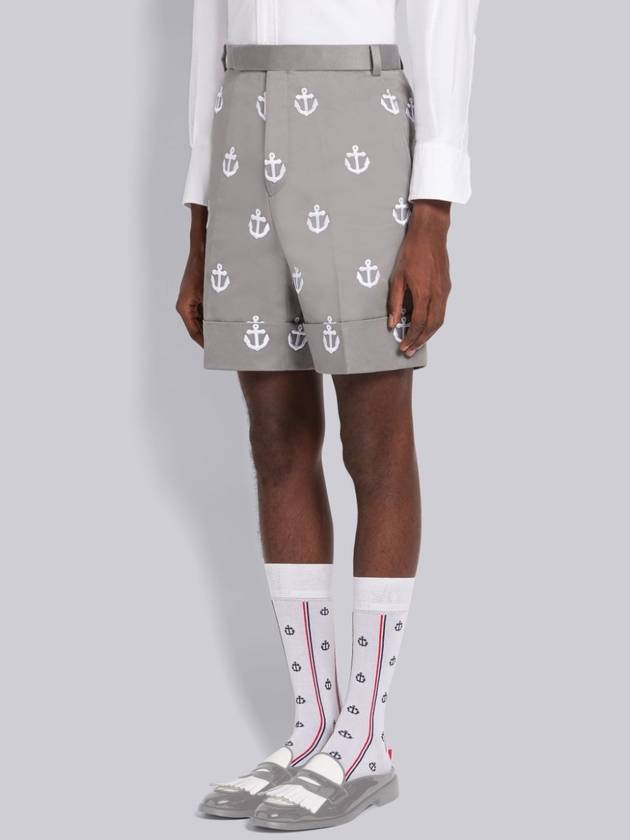 Satin Stitch Anchor Half Drop Shorts Grey - THOM BROWNE - BALAAN 4