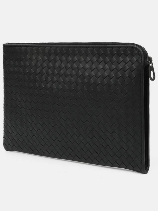 Intrecciato Weaving Zipper Medium Clutch Bag Black - BOTTEGA VENETA - BALAAN 4