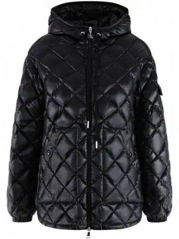 Camaccia logo patch quilted down long padded black women s jacket 271408 - MONCLER - BALAAN 1